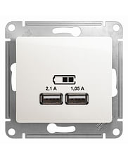 Розетка Glossa USB A+A, 5В, 2,1А, 1,05А, механизм Перламутр Schneider Electric GSL000633