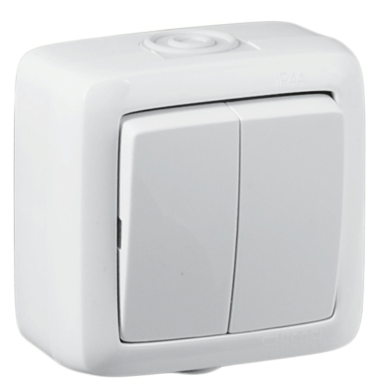 Выключатель Альфа 2-клавишный, IP44, 10А, Белый Hegel ВА10-251
