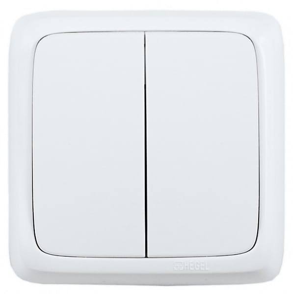 Выключатель Альфа 2-клавишный, 10А, Белый Hegel ВА10-153
