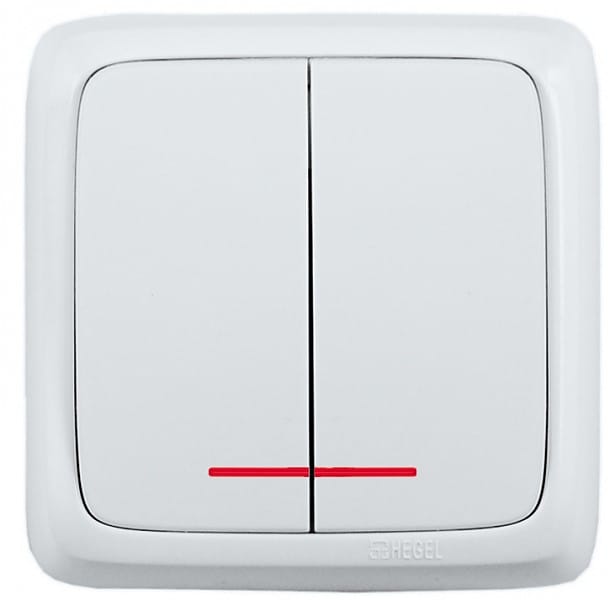 Выключатель Альфа с подсветкой 2-клавишный, 10А, Белый Hegel ВА10-154