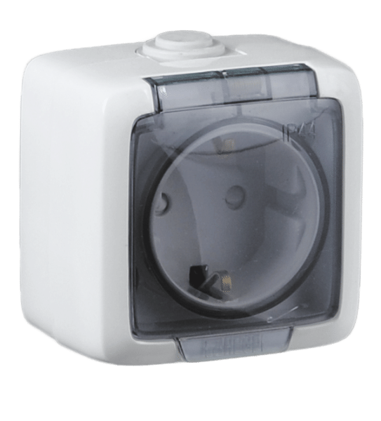 Розетка Альфа с заземлением, с крышкой, IP44, 16А, Белый Hegel РА16-211
