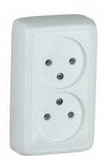 Розетка двойная Альфа без заземления, 16А, Белый Hegel РА16-143