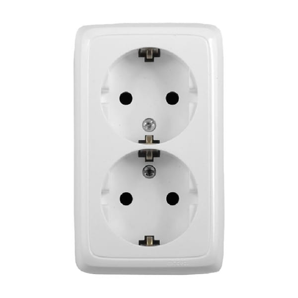 Розетка двойная Альфа с заземлением, 16А, Белый Hegel РА16-153