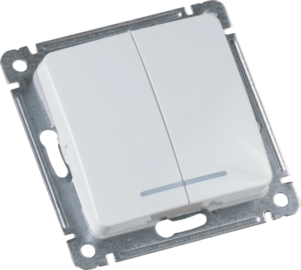 Выключатель Мастер 2-клавишный, с индикацией, 10А, механизм Белый Hegel ВС10-452