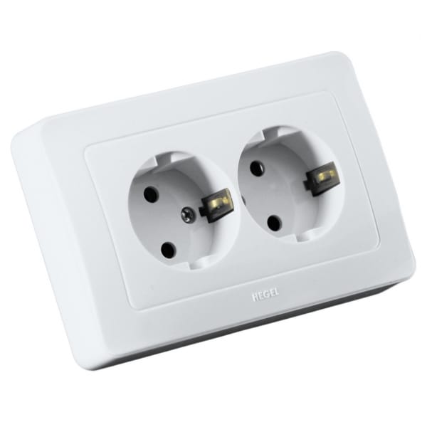 Розетка двойная Мастер с заземлением, 16А, в сборе, Белый Hegel РС16-351