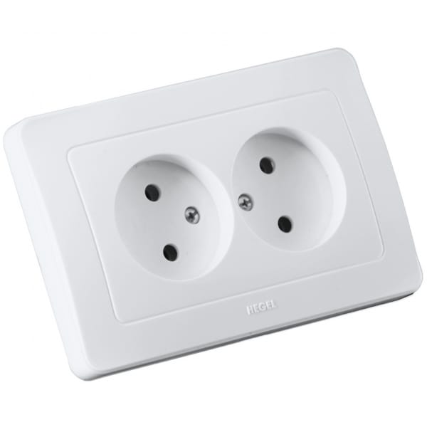 Розетка двойная Мастер без заземления, 16А, в сборе, Белый Hegel РС16-341