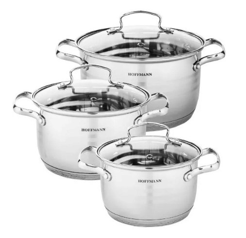 Набор кастрюль 6пр 5,1/6,5/7,9л HOFFMANN HM-5255