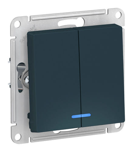 Выключатель AtlasDesign с подсветкой 2-клавишный, 10А, механизм Изумруд Schneider Electric ATN000853