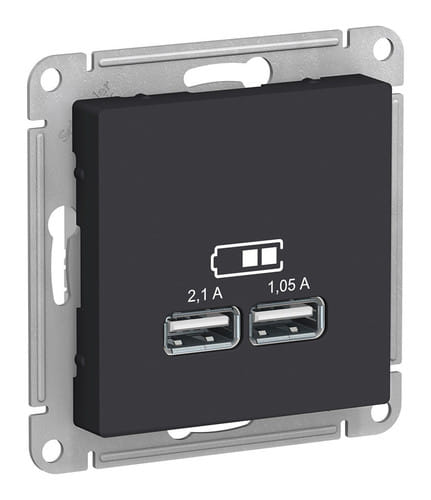 Розетка AtlasDesign USB A+A, механизм Карбон Schneider Electric ATN001033