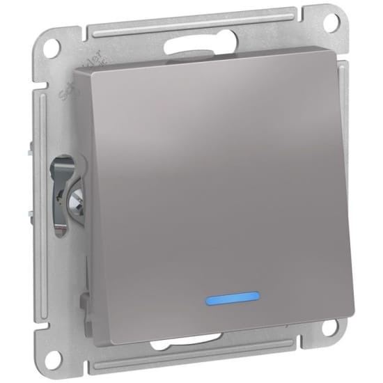 Переключатель AtlasDesign с подсветкой 1-клавишный, 10А, механизм Алюминий Schneider Electric ATN000363