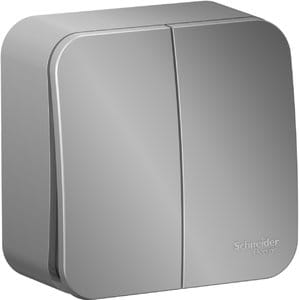 Выключатель Blanca 2-клавишный, 10А, Алюминий Schneider Electric BLNVA105013