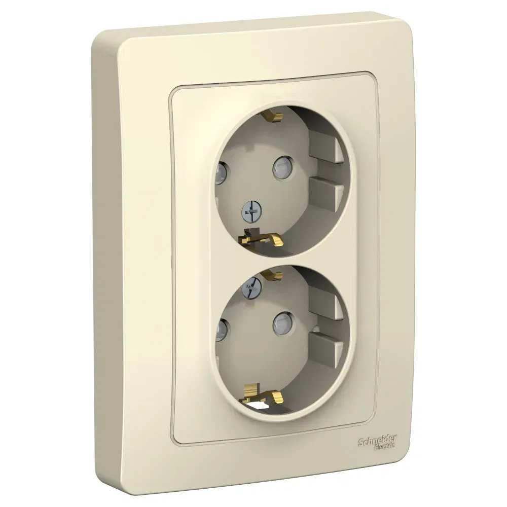 Розетка двойная Blanca с заземлением, со штороками, 16А, в сборе Молочный Schneider Electric BLNRS001122