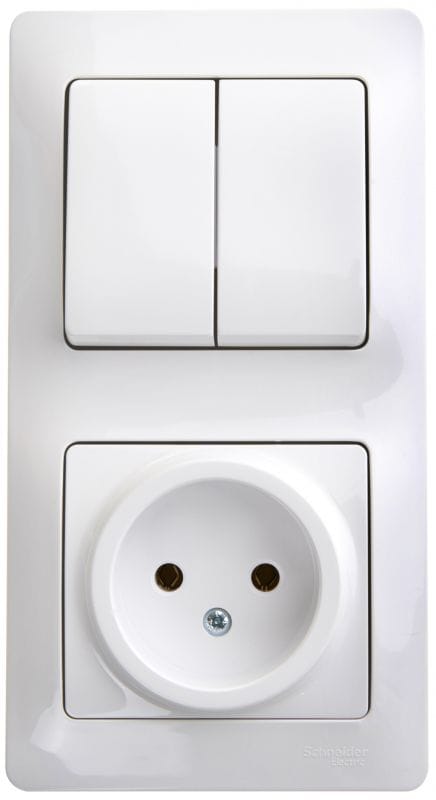 Glossa Выключатель 2-клавишный, розетка без заземления Schneider Electric GSL000172
