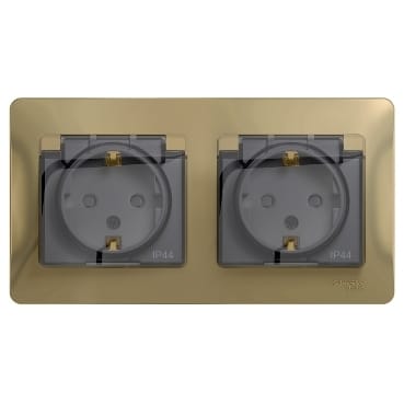 Розетка двойная Glossa с заземлением, со шторками, с крышкой, IP44, в сборе Титан Schneider Electric GSL000447