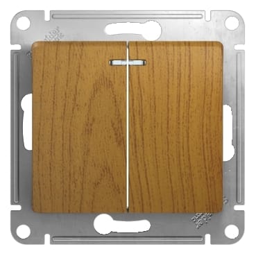 Выключатель Glossa с подсветкой 2-клавишный, 10А, механизм Дуб Schneider Electric GSL000553