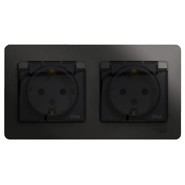 Розетка двойная Glossa с заземлением, со шторками, с крышкой, IP44, в сборе Антрацит Schneider Electric GSL000747