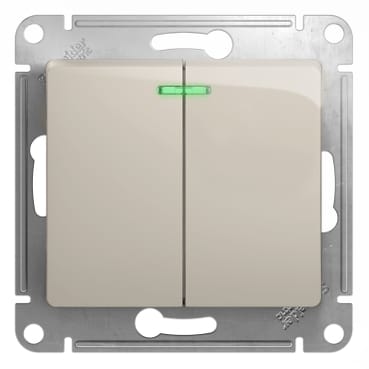Выключатель Glossa с подсветкой 2-клавишный, 10А, механизм Молочный Schneider Electric GSL000953