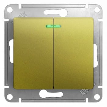 Выключатель Glossa с подсветкой 2-клавишный, 10А, механизм Фисташковый Schneider Electric GSL001053