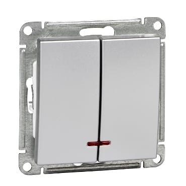 Выключатель W59 с подсветкой 2-клавишный, 10А, механизм Матовый хром Schneider Electric VS510-251-5-86