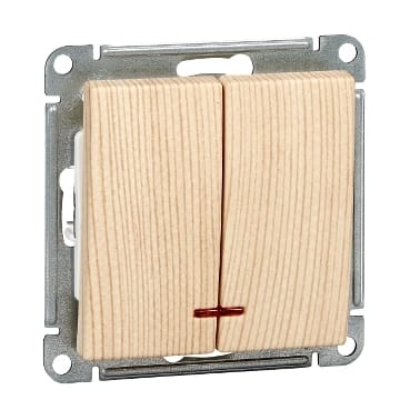 Выключатель W59 с подсветкой 2-клавишный, 10А, механизм Сосна Schneider Electric VS510-251-7-86