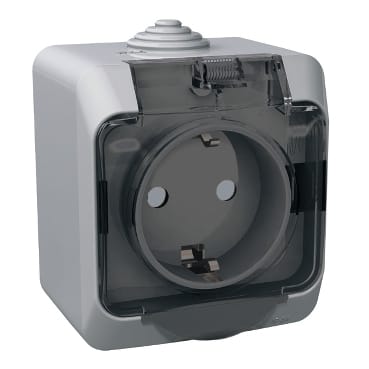 Розетка 1-м ОП Этюд 16А с защ. крышкой защ. шторки с заземл. IP44 сер. Этюд PA16-044C Schneider Electric