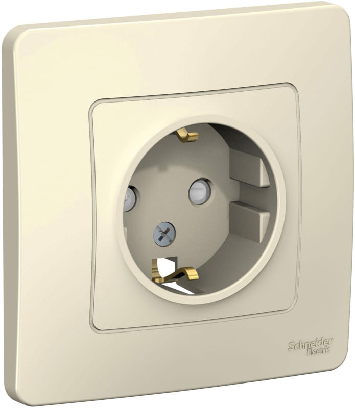Розетка Blanca с заземлением, со штороками, 16А, в сборе Молочный Schneider Electric BLNRS001112