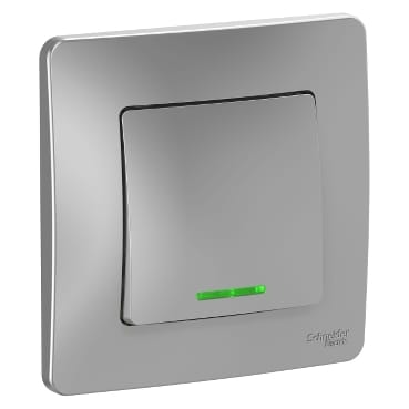 Выключатель Blanca с подсветкой 1-клавишный, 10А, в сборе Алюминий Schneider Electric BLNVS010113