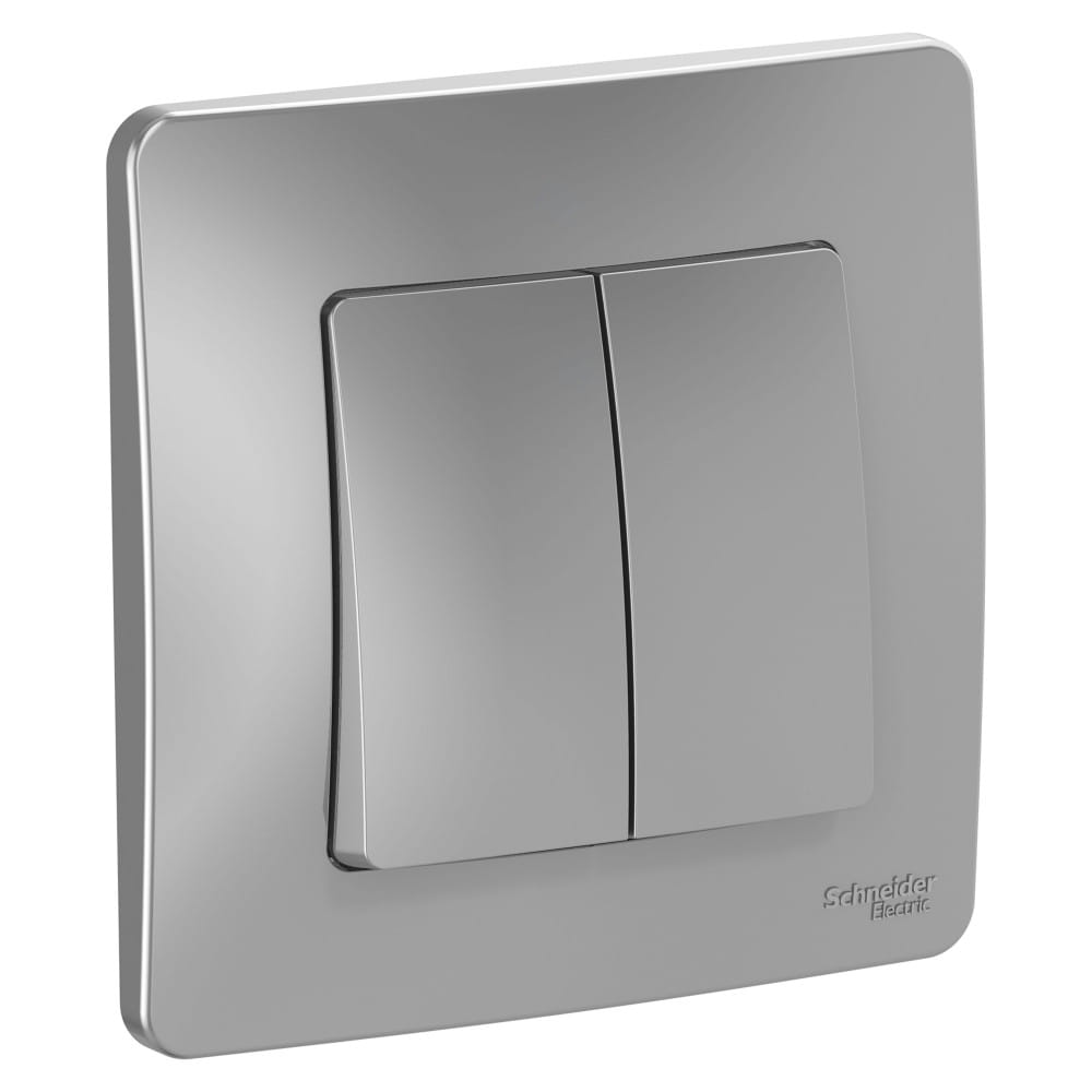 Выключатель Blanca 2-клавишный, 10А, в сборе Алюминий Schneider Electric BLNVS010503