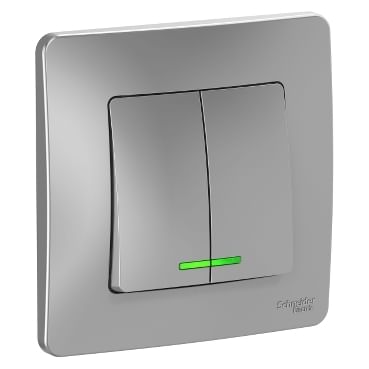 Выключатель Blanca с подсветкой 2-клавишный, 10А, в сборе Алюминий Schneider Electric BLNVS010513