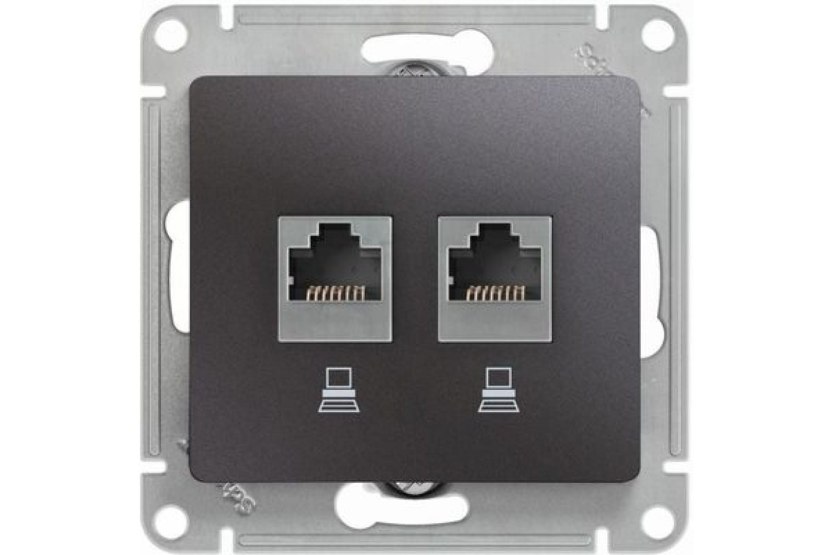 Розетка Glossa двойная RJ45+RJ45, механизм Графит Schneider Electric GSL001385KK