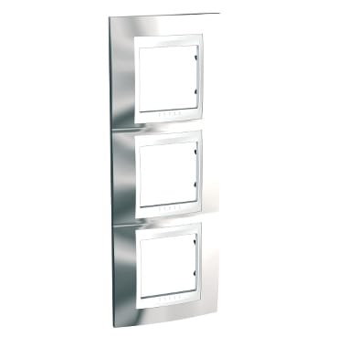MGU66.006V.810 Рамка х3 вертикальная металл Хром с белым Schneider Electric