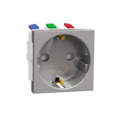 NU305730 UNICA MODULAR РОЗЕТКА с зазем., со штор., с быстроз. клем., 16А 250В, 2 мод АЛЮМ Schneider Electric