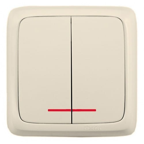 Выключатель Альфа с подсветкой 2-клавишный, 10А, Слоновая кость Hegel ВА10-154-01