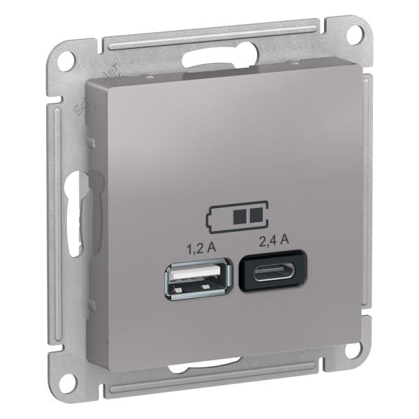 Розетка AtlasDesign USB A+C, механизм Алюминий Schneider Electric ATN000339