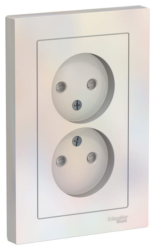 Розетка двойная AtlasDesign без заземления со шторками, 16А, в сборе, Жемчуг Schneider Electric ATN000422