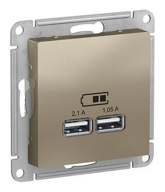 Розетка AtlasDesign USB A+A, механизм Шампань Schneider Electric ATN000533