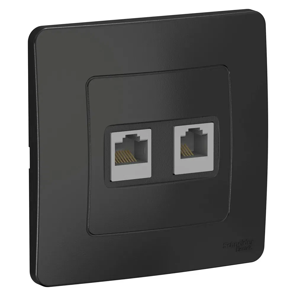Blanca Розетка двойная RJ11+RJ45, в сборе Антрацит Schneider Electric BLNIS045116