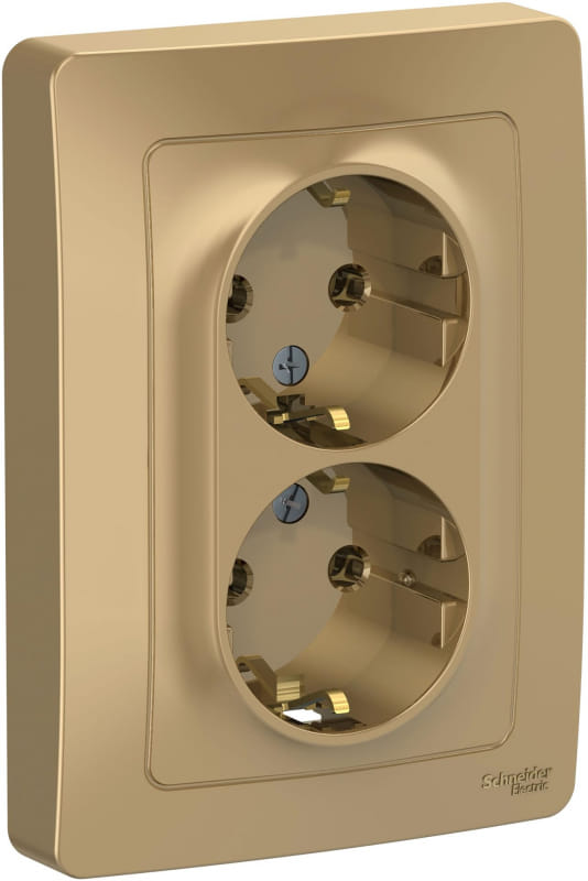 Розетка двойная Blanca с заземлением, без шторок, 16А, в сборе Титан Schneider Electric BLNRS001024