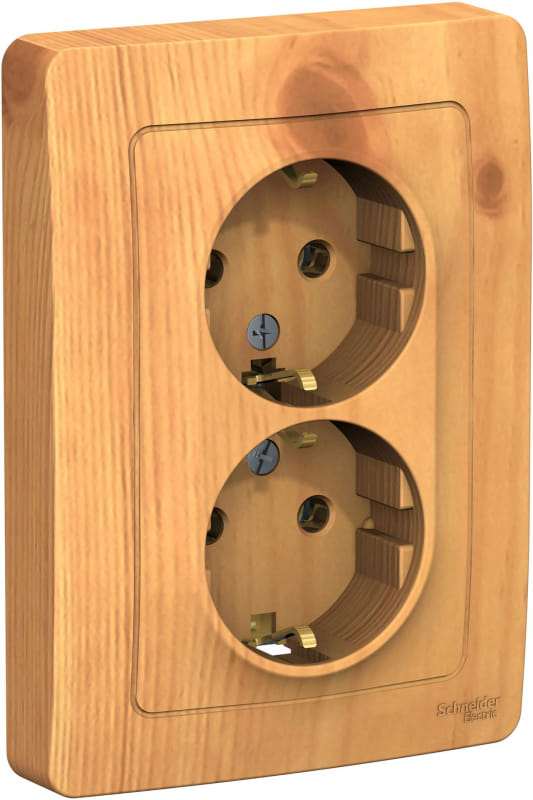 Розетка двойная Blanca с заземлением, без шторок, 16А, в сборе Ясень Schneider Electric BLNRS001025