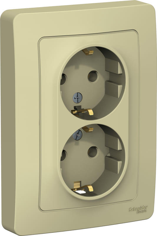 Розетка двойная Blanca с заземлением, без шторок, 16А, в сборе Бежевый Schneider Electric BLNRS001027