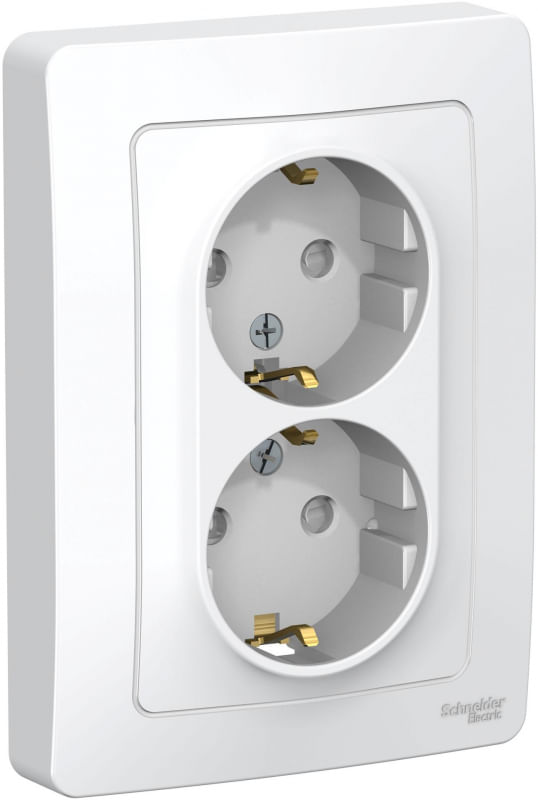 Розетка двойная Blanca с заземлением, со штороками, 16А, в сборе Белый Schneider Electric BLNRS001121