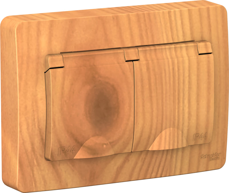 Розетка двойная Blanca с крышками, с заземлением, IP44, со штороками, 16А, в сборе Ясень Schneider Electric BLNRS441125