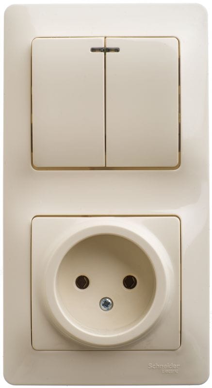 Glossa Выключатель 2-клавишный с подсветкой, розетка без заземления Schneider Electric GSL000273