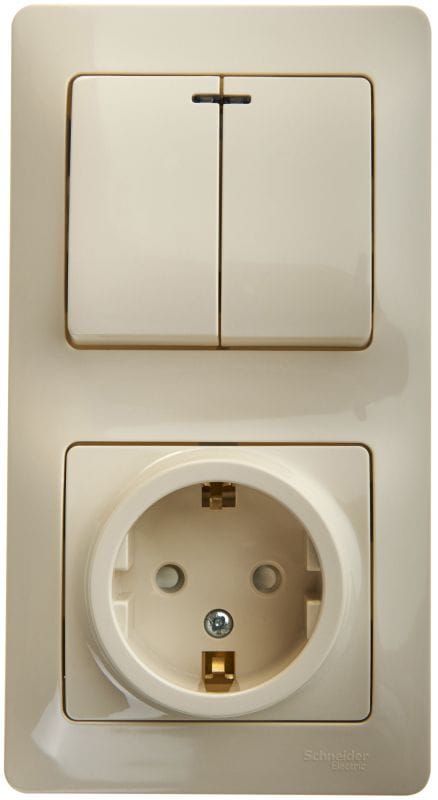 Glossa Выключатель 2-клавишный с подсветкой, розетка с заземлением, со шторками Schneider Electric GSL000275