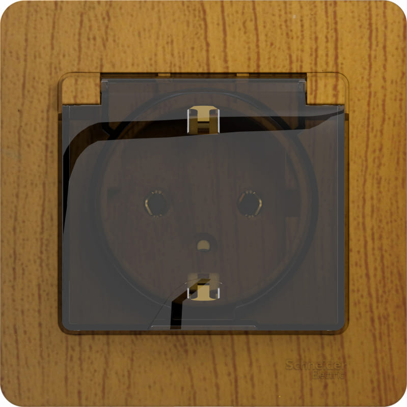 Розетка Glossa с заземлением, со шторками, с крышкой, в сборе Дуб Schneider Electric GSL000546