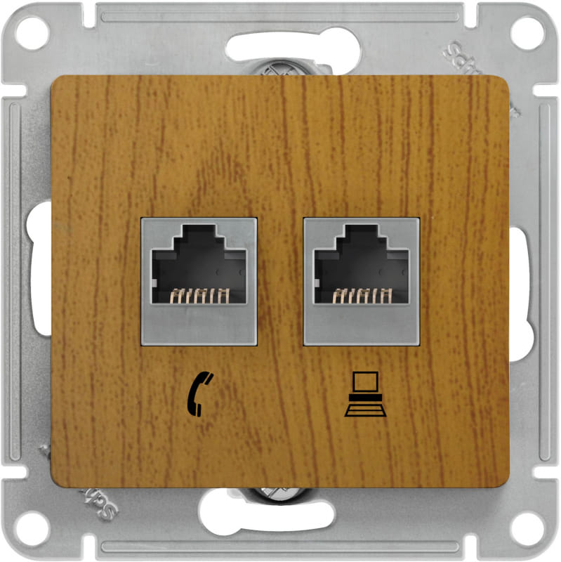 Розетка Glossa двойная RJ11+RJ45, механизм Дуб Schneider Electric GSL000585