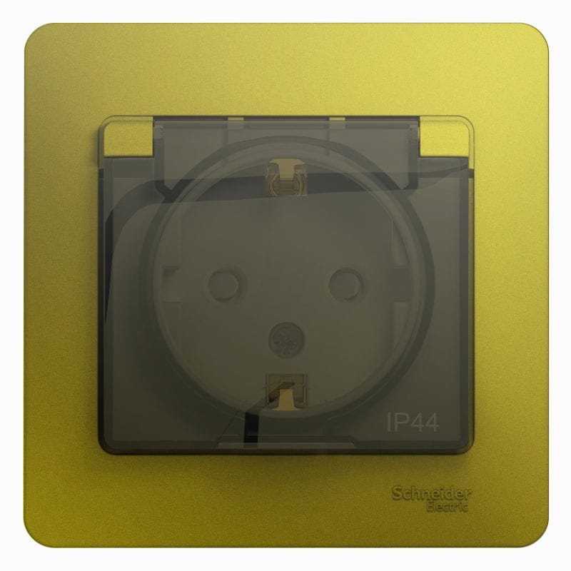 Розетка Glossa с заземлением, со шторками, с крышкой, IP44, в сборе Фисташковый Schneider Electric GSL001048
