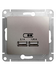 Розетка Glossa USB A+A, 5В, 2,1А, 1,05А, механизм Платина Schneider Electric GSL001233