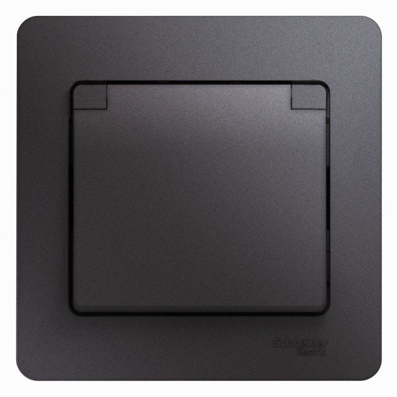 Розетка Glossa с заземлением, со шторками, с крышкой, в сборе Графит Schneider Electric GSL001346