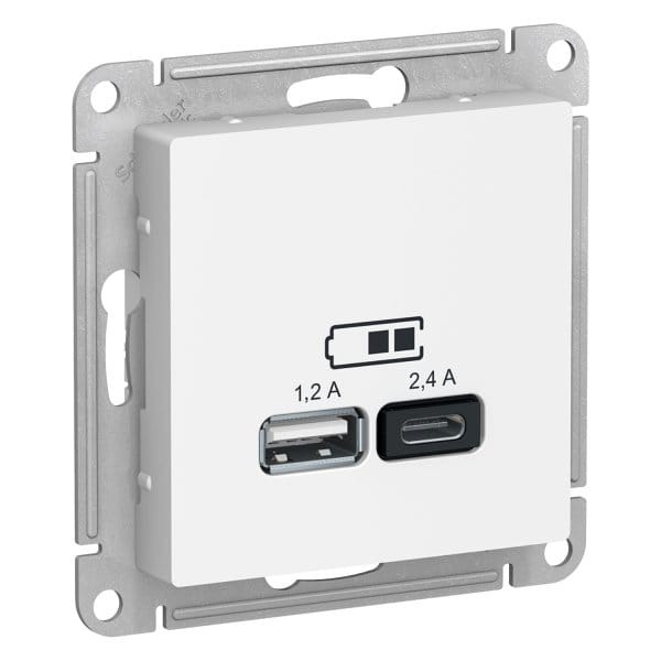 Розетка AtlasDesign USB A+C, механизм Белый Schneider Electric ATN000139